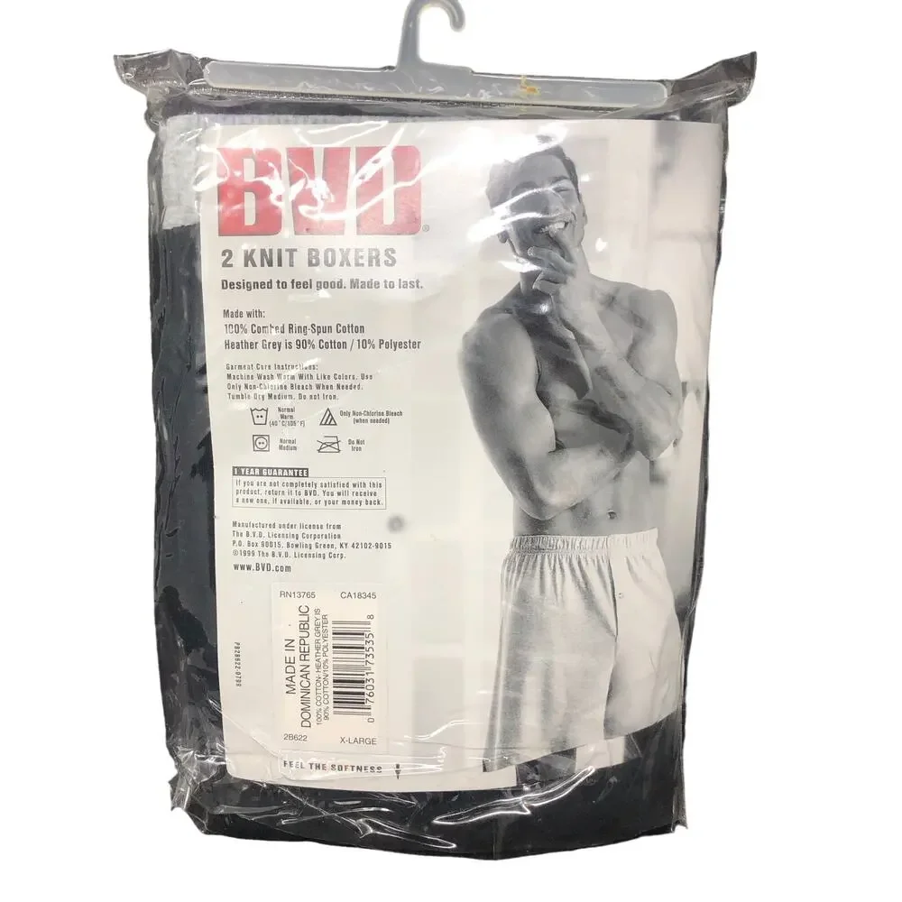 BVD Knit Boxers XL 42-44 Two-Pack Four Total Black Navy Heather‎ Gray VTG 1999